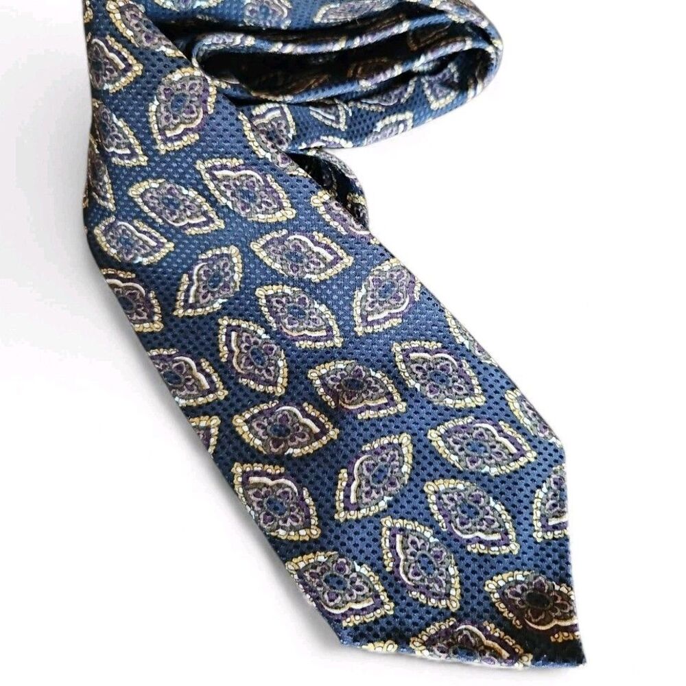 Vintage Ferrell Reed Handmade Silk Men’s Neck Tie Navy Blue Paisley For Renbergs